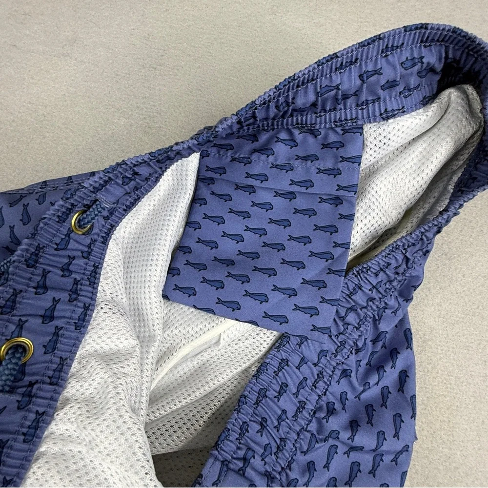 Vineyard Vines Whale Print Swim Trunks Mens XL Blue Mesh Lined Preppy